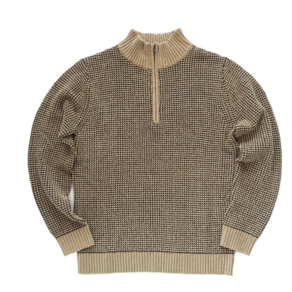 Candy & Caviar Khaki Recycled Blend Mockneck Quarter-zip Sweater - Size S